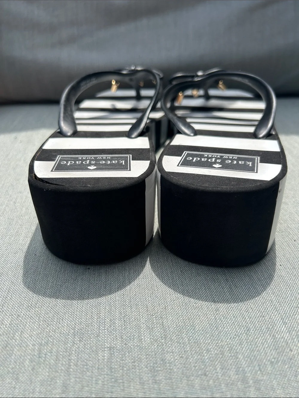 kate spade Black & White Striped Bow Flip Flop Sandals